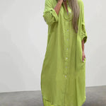 Nadorine Women's Casual Collar Button Pocket Long Sleeve Shirt Dress