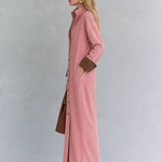 Casual Vintage Pink Button Front Long Shirt Dress