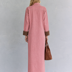 Casual Vintage Pink Button Front Long Shirt Dress