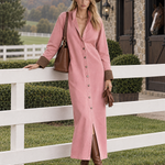 Casual Vintage Pink Button Front Long Shirt Dress