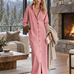 Casual Vintage Pink Button Front Long Shirt Dress