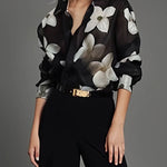Long Sleeves Loose Floral Printed Lapel Blouses
