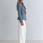 Military Denim Peplum Jacket With Faux Suede Jacket