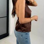 Chic Halter Cowl Neck Sleeveless Satin Top