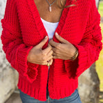 Fashion Knit Solid Color V-neck Long-sleeved Cardigan