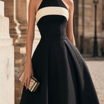 Halter Neck Contrast Panel A-Line Midi Dress