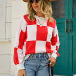 Nadorine Color Block Polo Plaid Sweater