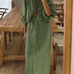 Retro puff sleeve two piece set
