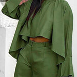 High-Low Loose Pleated Solid Color Split-Joint Round-Neck Blouses&Shirts Tops