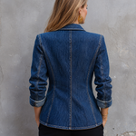 Vintage Chic Dark Wash Gold Button Tailored Denim Blazer