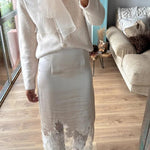 Orozco Knit Organza Bow Button-down Long Sleeve Loose Cardigan