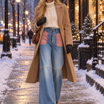 Retro Patchwork Pink Pocket High Waist Zip Fly Flare Jeans