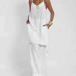Women Casual Long Vest and Wide Leg Pants Two Pieces Set Suits