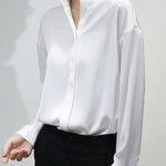 Women's Silk Button Down Shirts V Neck Long Sleeve Casual Work Office Blouse Top - Nadorine (Us Only)
