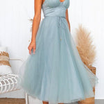 Margovil Adjustable Spaghetti Strap Backless Mesh Maxi Party Dress