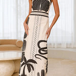 Margovil Palm Canyon Print Criss Cross Halter Maxi Dress