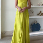 Margovil Exquisite Strapless Pleated Maxi Party Dress