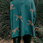 Margovil High Neck Side Slit Cheetah Pattern Sweater