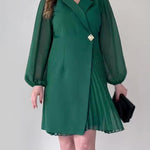 Solid Color Lapel Pleated Blazer Dress