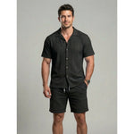 KZZ Men's openwork shorts, short-sleeved top and drawstring shorts