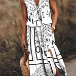 Sleeveless long dress casual women's waist zipper letter dress