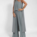 Three-Piece Set One-Shoulder Vest T-Shirt, Sleeveless Open-Front Cardigan, and Wide-Leg Pants