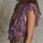Bohemian Paisley Print Chiffon Blouse With Ruffles