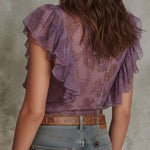 Bohemian Paisley Print Chiffon Blouse With Ruffles