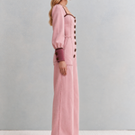 Retro Romantic Pink Sweetheart Neck Button Front Wide Leg Denim Jumpsuit
