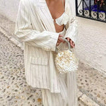 Nadorine Casual Stripe Blazer Long Sleeve Lapel Work Office Jacket
