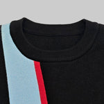 Irregularity Long Sleeves Abstract Printed Asymmetric Contrast Color Ribs Split-Joint Round-Neck Sweater Tops