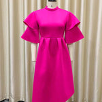 Original Loose Half Sleeves Falbala Solid Color Round-Neck Midi Dresses