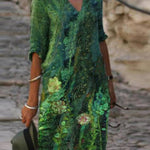 Original Printing V-Neck Short Sleeve Mini Dress
