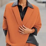 Long Sleeves Loose Contrast Color Split-Joint Lapel Sweatshirt Tops