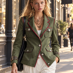 Olive Military Utility Blazer With Red Piping