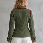 Olive Military Utility Blazer With Red Piping