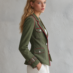 Olive Military Utility Blazer With Red Piping