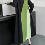 Long Sleeves Loose Asymmetric Buttoned Contrast Color Split-Joint Lapel Midi Dresses Shirt Dress