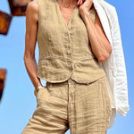 Street Style Cotton Linen Vest Top