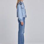 Vintage Floral Embroidered Light Wash Band Collar Cropped Western Denim Jacket