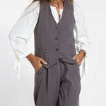 Nadorine Casual Two-piece Set Solid Color Vest and Trousers Pants