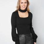 Lantern Sleeve Hollow Half Turtleneck Knit Sweater