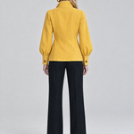 Classic Mustard Yellow Stand Collar Bishop Sleeve Tailored Button Front Jacket
