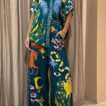 Pierson Linen Blend Unique Print Elastic Waist Pocketed Wide Leg Pants