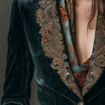 Velvet Blazer With Intricate Embroidered Lapels