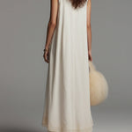 Bohemian Cotton Maxi Dress With Keyhole Neckline And Lace Trim