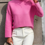 Nadorine Crewneck Knitted Sweater Solid Color Batwing Long Sleeve Pullover Jumper Top
