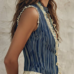Vintage Striped Cotton Vest With Chiffon Ruffle Trim
