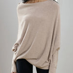 Nadorine Asymmetric Draped Jumper Long Batwing Sleeve Off The Shoulder Sweater