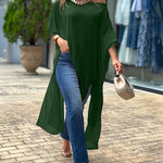 Women's Skew Neck Batwing Sleeve Tee Asymmetric Loose Cape Blouse Slit Elegant Top